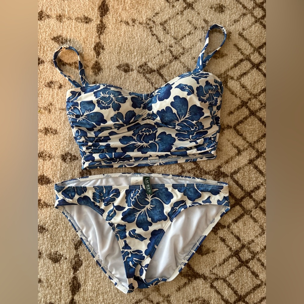 Ralph Lauren Blue and White Floral Swimwear